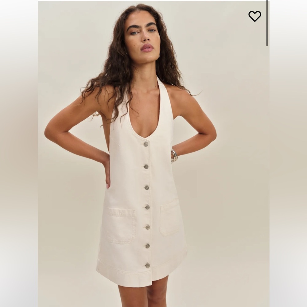 Brand new- Reformation Brittany Denim Halter Mini Dress Ivory - Size XS